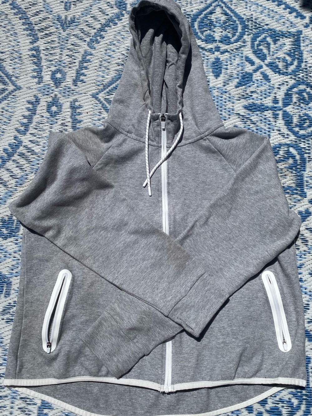 dip Gray Hooded Zip-Up Sweater with White Zippers